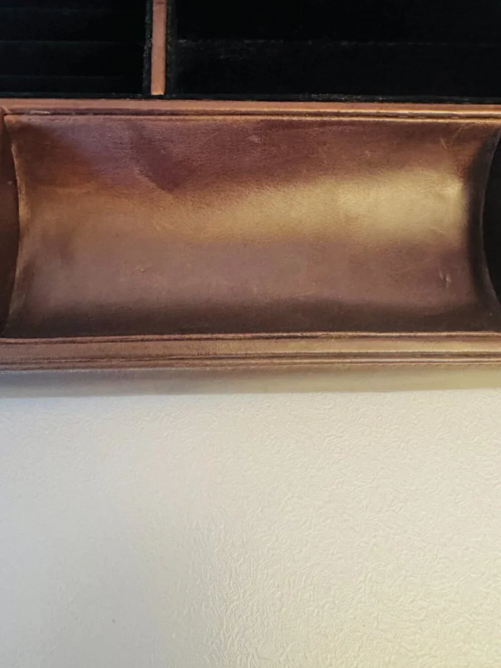 Vtg Leather Dresser Jewelry Box Rare Storage Holder Black Velvet Lining READ